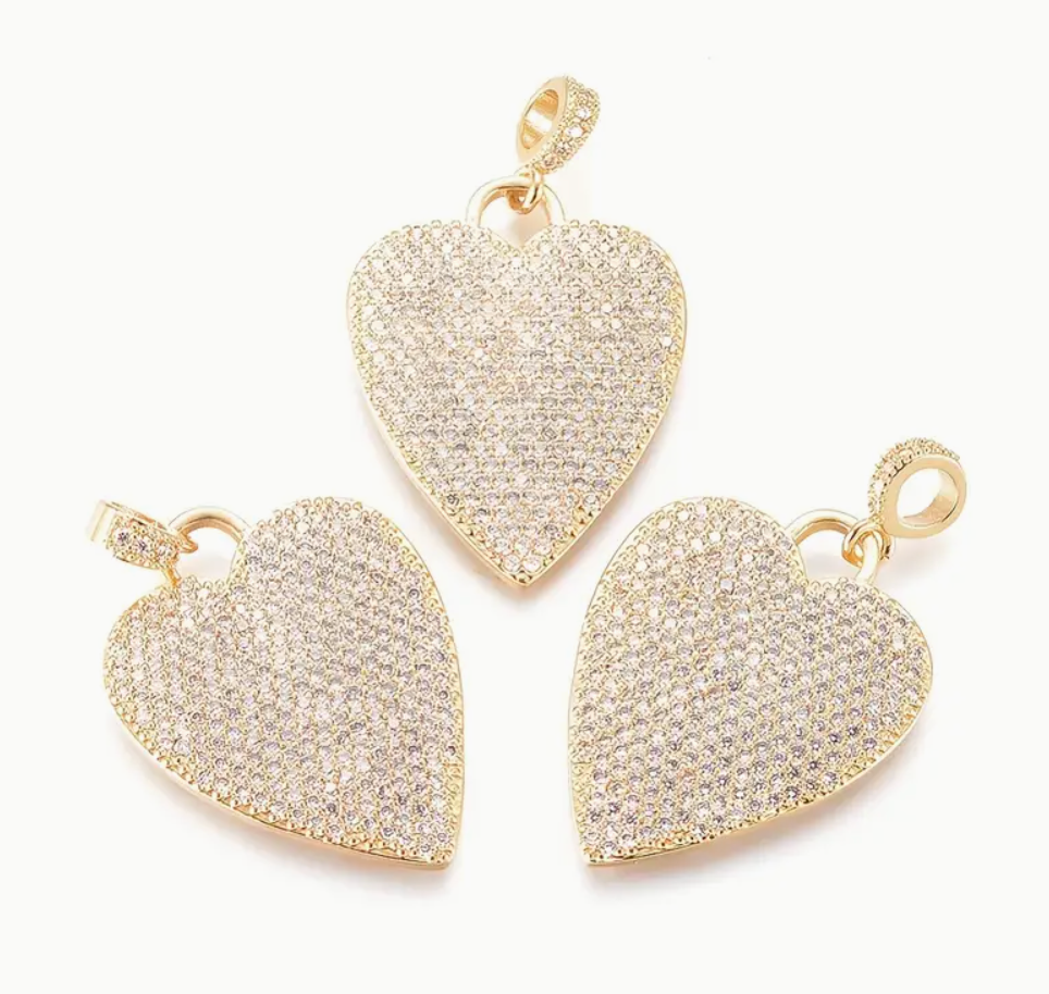Gold Heart Filled w/ Diamonds - Large