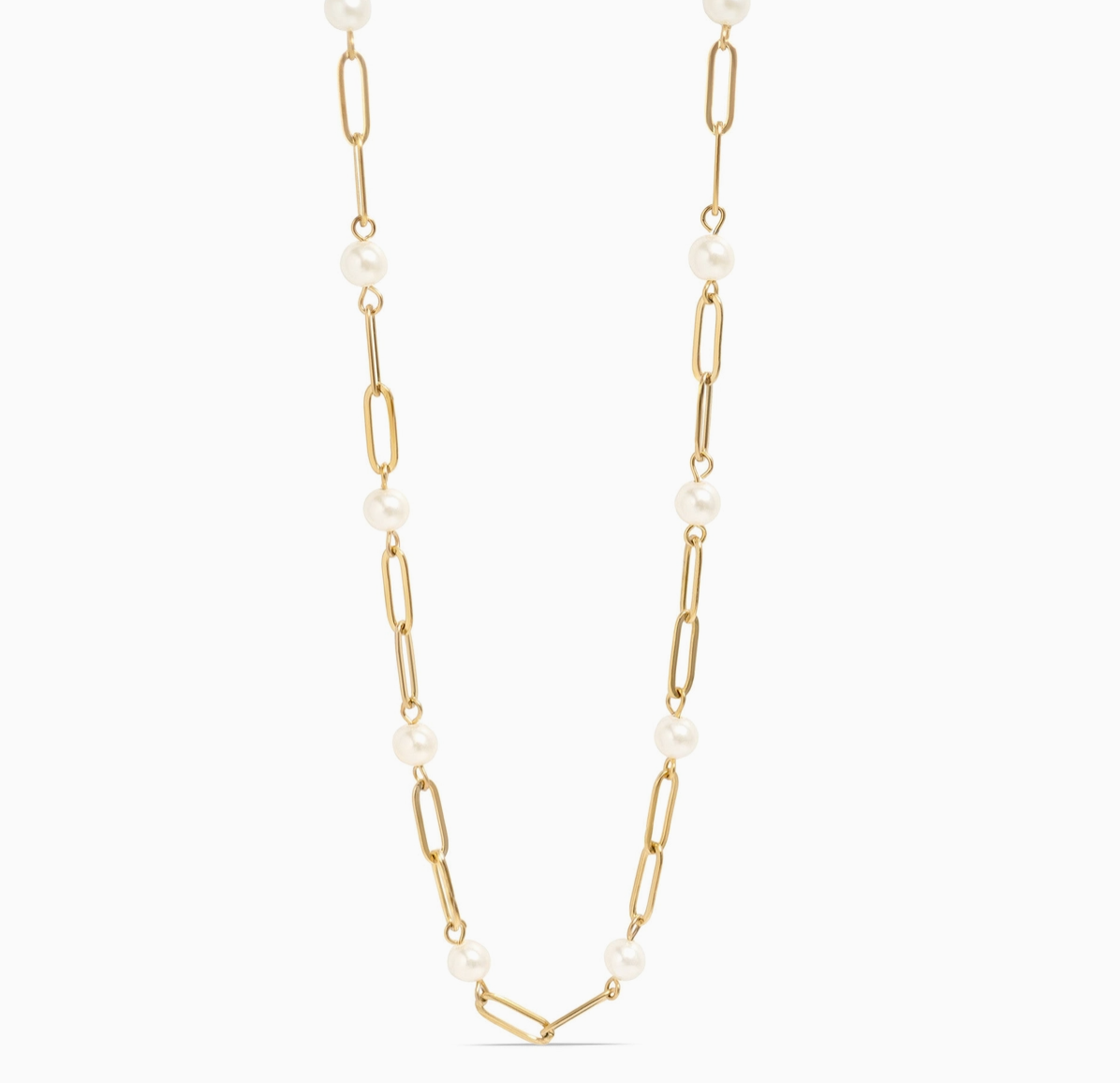 18K Gold Pearl Paperclip Chain Necklace