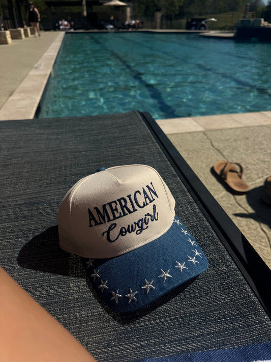 American Cowgirl Embroidered Star Denim Trucker Hat