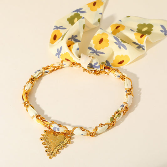 Sunshine Spiked Heart Scarf Necklace