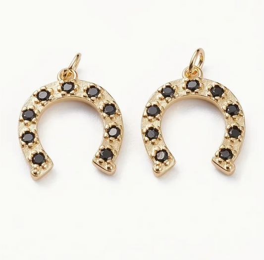 Gold Horseshoe w/ Black Stones - Large