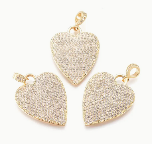 Gold Heart Filled w/ Diamonds - Large