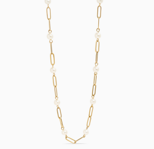 18K Gold Pearl Paperclip Chain Necklace