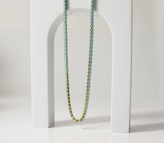 18k Gold Turquoise Tennis Chain Necklace