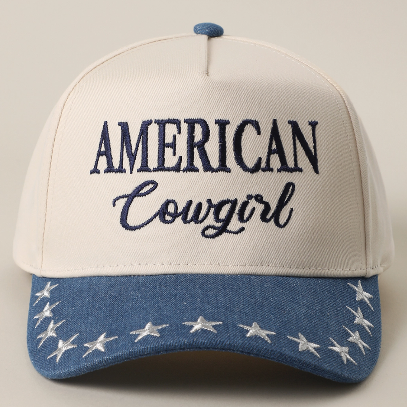 American Cowgirl Embroidered Star Denim Trucker Hat