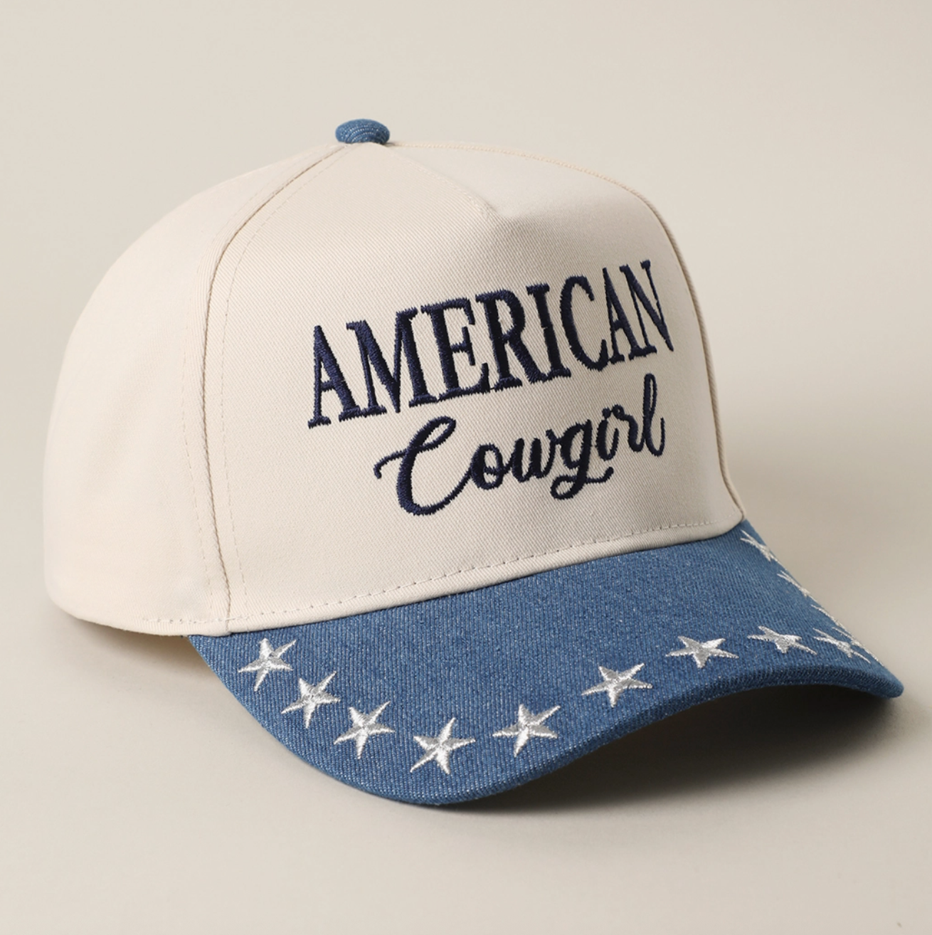 American Cowgirl Embroidered Star Denim Trucker Hat